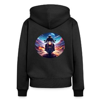 Motorradfahrer - Frauen Premium Bio Zip Hoodie - Schwarz - Hinten - Julia (174cm)