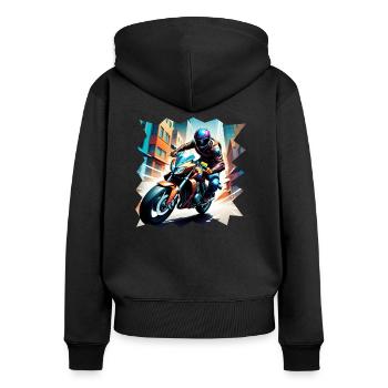 Coureur de moto - Sweat à capuche zippé Premium bio Femme - noir - Dos - Julia (174cm)