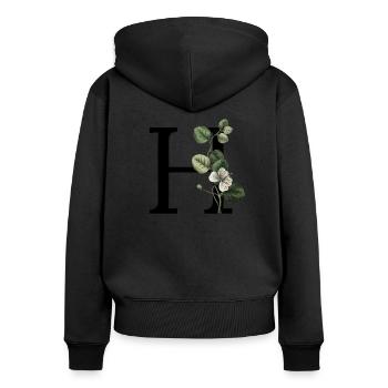 Buchstabe H Botanisches Grün - Frauen Premium Bio Zip Hoodie - Schwarz - Hinten - Julia (174cm)