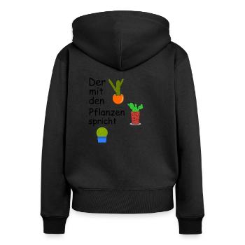 Qui parle aux plantes - Sweat à capuche zippé Premium bio Femme - noir - Dos - Julia (174cm)