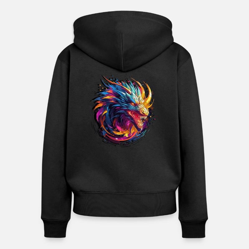 Dragon abstrait - Conception de dragon géométrique - Sweat à capuche zippé Premium bio Femme - noir