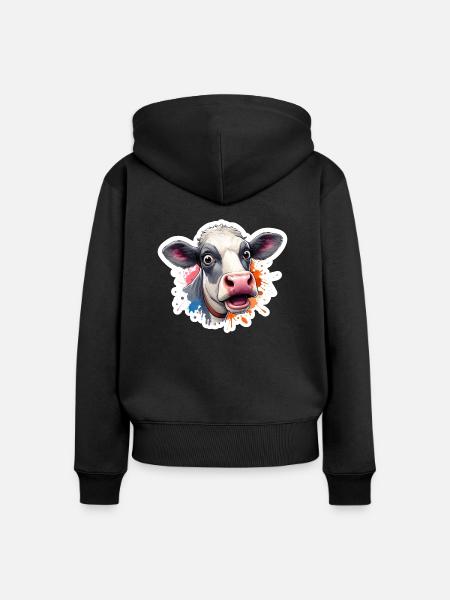 kuhkopf erschrocken - Frauen Premium Bio Zip Hoodie - Schwarz