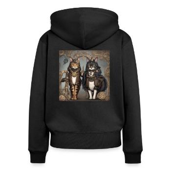 SteampunkKatzen - Frauen Premium Bio Zip Hoodie - Schwarz - Hinten - Julia (174cm)