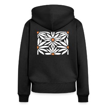 Groovy Gänseblümchen-Blumen - Frauen Premium Bio Zip Hoodie - Schwarz - Hinten - Julia (174cm)