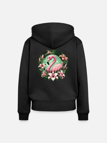 Rosa Flamingo - Frauen Premium Bio Zip Hoodie - Schwarz