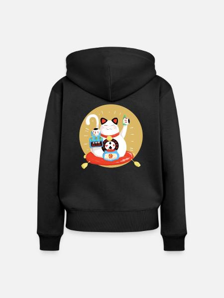 Maneki neko feiert - Frauen Premium Bio Zip Hoodie - Schwarz