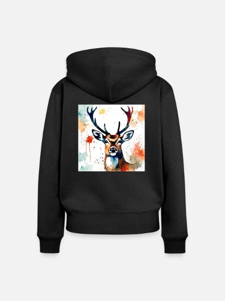Hirsch gemälde - Frauen Premium Bio Zip Hoodie - Schwarz
