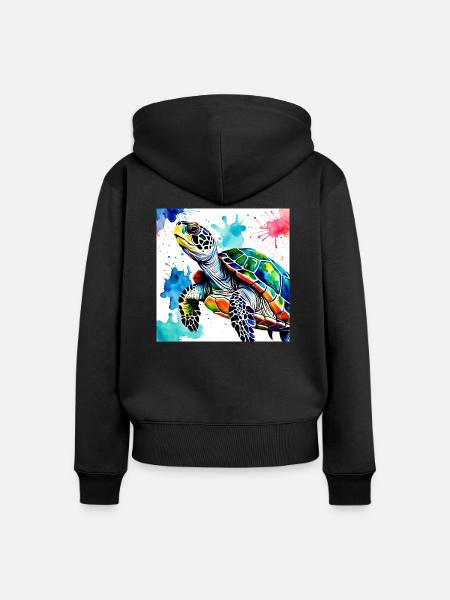 Schildkröte Farbig - Frauen Premium Bio Zip Hoodie - Schwarz