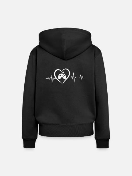 Heartbeat Spielkonsole - Frauen Premium Bio Zip Hoodie - Schwarz