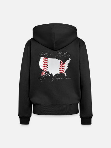 USA | echter Baseball | Landkarte Script - Frauen Premium Bio Zip Hoodie - Schwarz