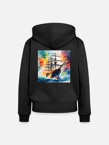 Segelschiff - Frauen Premium Bio Zip Hoodie - Schwarz