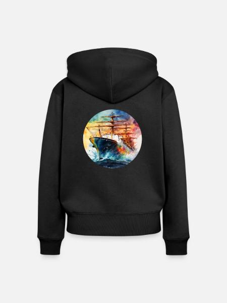 Schiff Gross runder Batch - Frauen Premium Bio Zip Hoodie - Schwarz