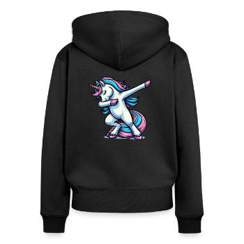 Unicorn Dabbing Einhorn - Frauen Premium Bio Zip Hoodie - Schwarz - Hinten - Julia (174cm)