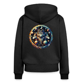 Wolf - Frauen Premium Bio Zip Hoodie - Schwarz - Hinten - Julia (174cm)