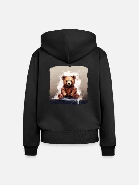 Brauner Teddy Bär - Frauen Premium Bio Zip Hoodie - Schwarz