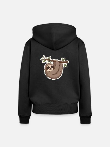 Faultier, Entspannung, Chill, Nap, Schlaf - Frauen Premium Bio Zip Hoodie - Schwarz