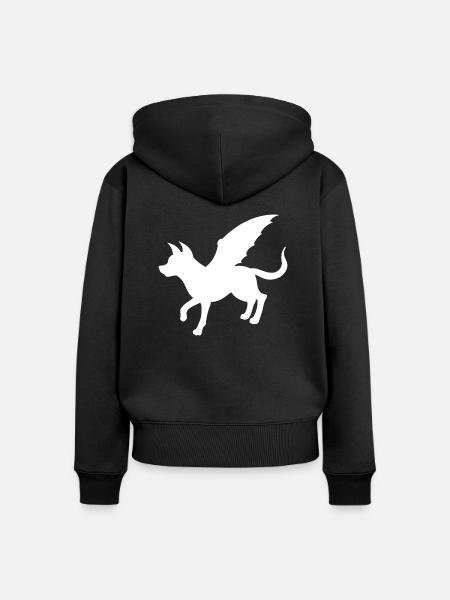 Höllenhund - Silhouette mit Dämonenflügeln - Frauen Premium Bio Zip Hoodie - Schwarz