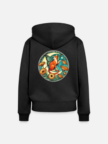 Ingwer Katze Fee - Frauen Premium Bio Zip Hoodie - Schwarz