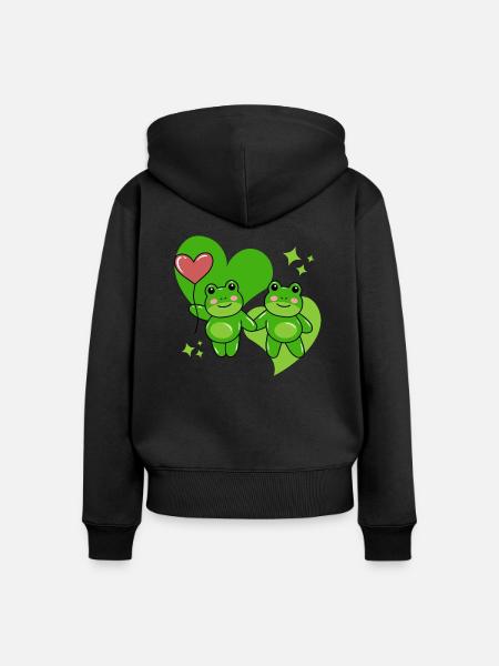 Verliebte Frösche - Frauen Premium Bio Zip Hoodie - Schwarz