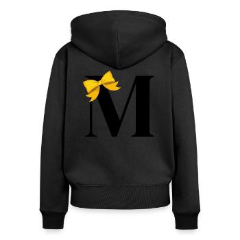 Lettre m nœud jaune - Sweat à capuche zippé Premium bio Femme - noir - Dos - Julia (174cm)