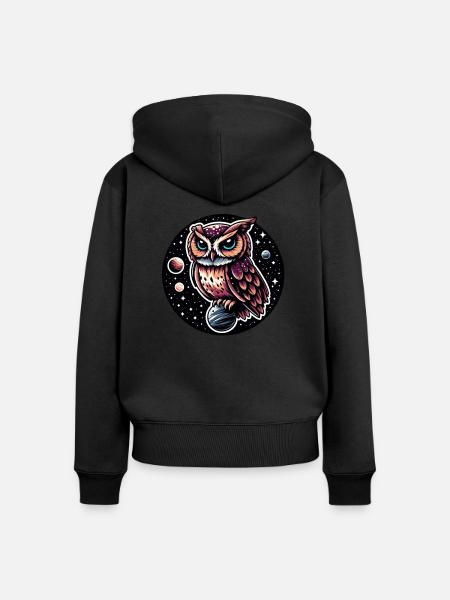 Kosmische Eule Illustration - Frauen Premium Bio Zip Hoodie - Schwarz