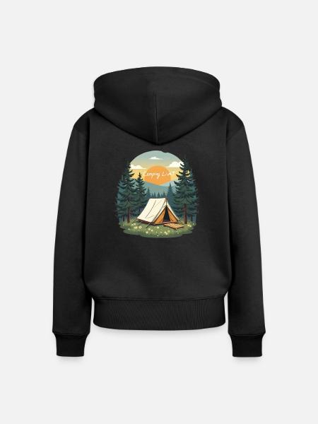 CAMPINGLEBEN - Frauen Premium Bio Zip Hoodie - Schwarz