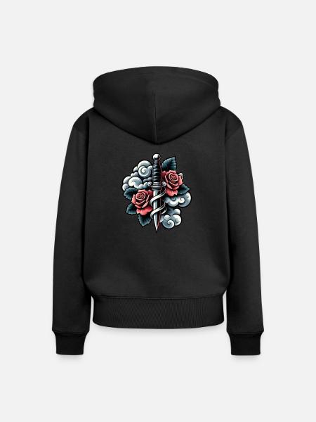 Rose und Dolch - Frauen Premium Bio Zip Hoodie - Schwarz