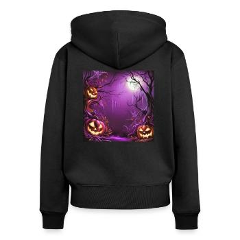 spooky purple forest in moonlight with pumpkins - Women's Premium Organic Zip Hoodie - black - Back - Julia (174cm)