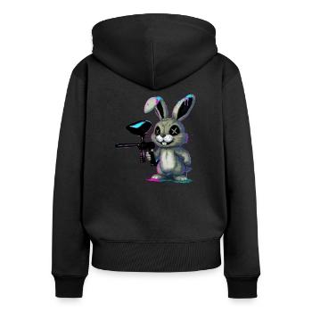 Un lapin KO joue au paintball sale - Sweat à capuche zippé Premium bio Femme - noir - Dos - Julia (174cm)