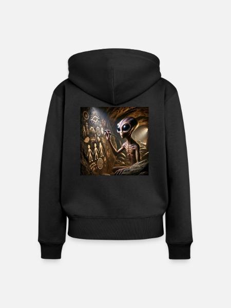 Prähistorischer Außerirdischer - Frauen Premium Bio Zip Hoodie - Schwarz
