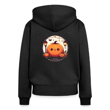 Happy Halloween Kürbis bezaubernd - Frauen Premium Bio Zip Hoodie - Schwarz - Hinten - Julia (174cm)