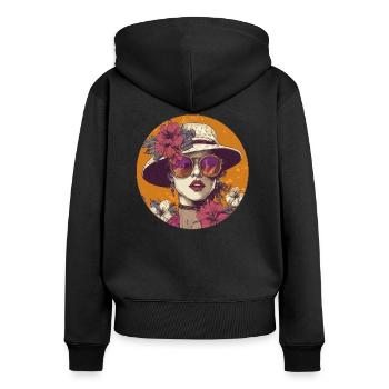 Fleurs et style : Une touche de glamour estival ! - Sweat à capuche zippé Premium bio Femme - noir - Dos - Julia (174cm)