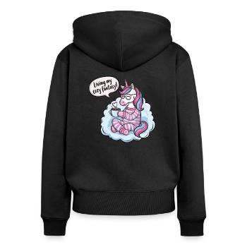 Living my cozy fantasy! - Women's Premium Organic Zip Hoodie - black - Back - Julia (174cm)