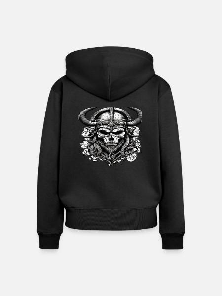 Wikinger Schädel - Frauen Premium Bio Zip Hoodie - Schwarz