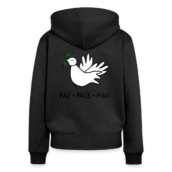 Frieden - Frauen Premium Bio Zip Hoodie - Schwarz - Hinten - Julia (174cm)