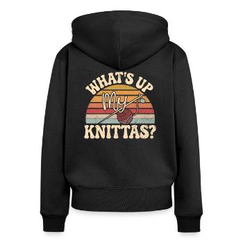 Message humoristique sur le tricot pour les femmes créatives - Sweat à capuche zippé Premium bio Femme - noir - Dos - Julia (174cm)