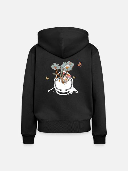 Astronaut mit Retro-Blumen - Geschenkidee - Frauen Premium Bio Zip Hoodie - Schwarz