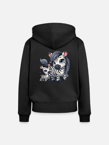 Zebra-Mutter mit Kind - Frauen Premium Bio Zip Hoodie - Schwarz