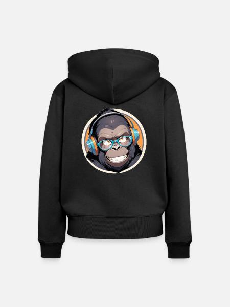 Happy Kong - Frauen Premium Bio Zip Hoodie - Schwarz