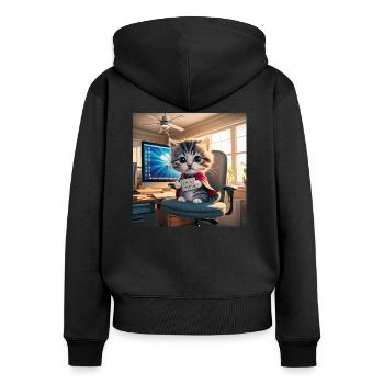 Katzenhero - Frauen Premium Bio Zip Hoodie - Schwarz - Hinten - Julia (174cm)