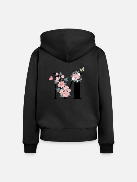 Buchstabe m rosa Blumen - Frauen Premium Bio Zip Hoodie - Schwarz