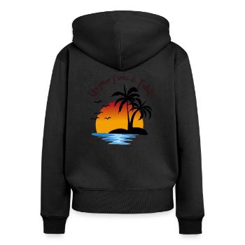 Un jour j irai a Tahiti - Sweat à capuche zippé Premium bio Femme - noir - Dos - Julia (174cm)