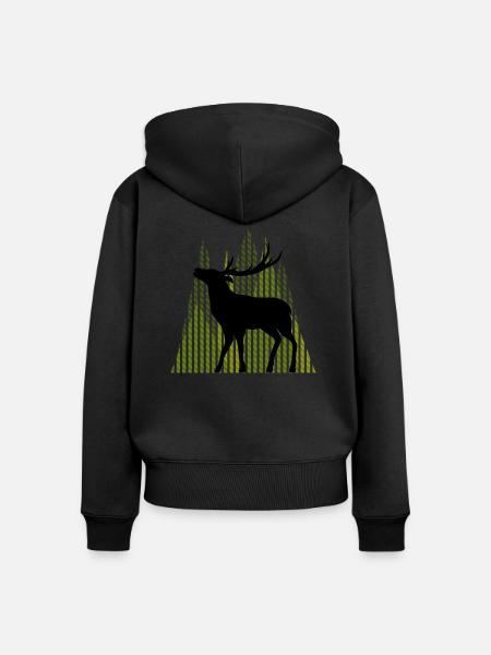 Hirsch - Frauen Premium Bio Zip Hoodie - Schwarz