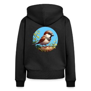 Spatz auf einem Ast - Frauen Premium Bio Zip Hoodie - Schwarz - Hinten - Julia (174cm)