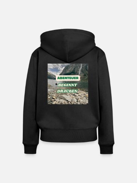 Abenteuer beginnt draußen - Frauen Premium Bio Zip Hoodie - Schwarz