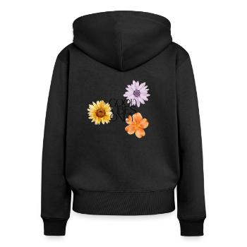 Blumen Design - Frauen Premium Bio Zip Hoodie - Schwarz - Hinten - Julia (174cm)
