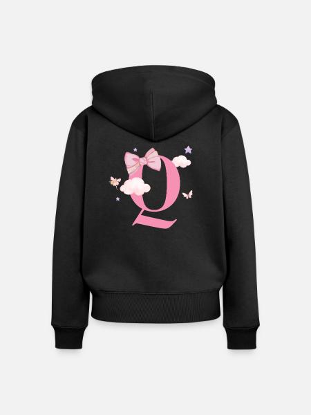 Buchstabe Q Rosa Wolken - Frauen Premium Bio Zip Hoodie - Schwarz