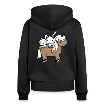 2 Bunny Bird Horse Riding Rider Horse Waving - Women's Premium Organic Zip Hoodie - black - Back - Julia (174cm)