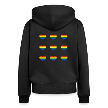 Regenbogen Herz LGBTQ - Frauen Premium Bio Zip Hoodie - Schwarz - Hinten - Julia (174cm)