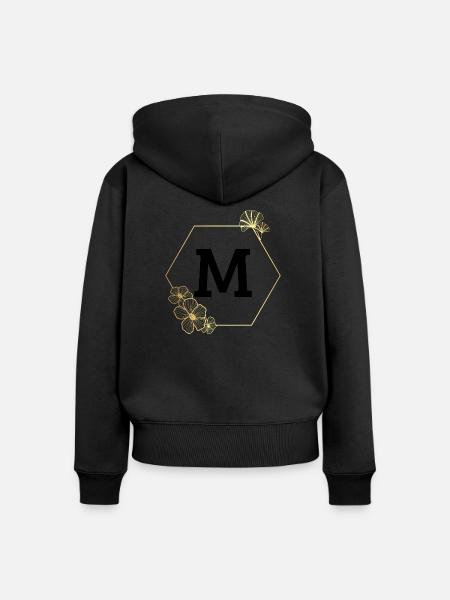 Buchstabe m Goldener Blumenrahmen - Frauen Premium Bio Zip Hoodie - Schwarz